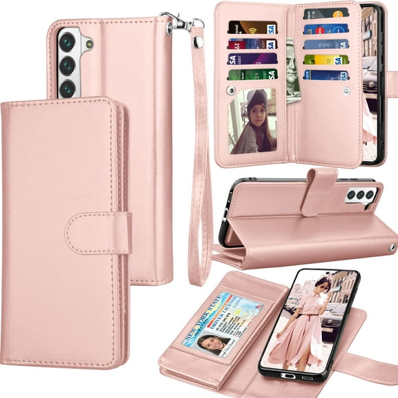 Tiflook Wallet Case For Galaxy S22 Plus,PU Leather Card Holder Flip Cover [Detachable Magnetic] for Samsung Galaxy S22 Plus 5G 6.5" 2022 [Rose Gold]