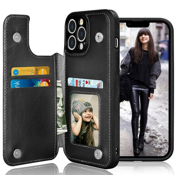 Tiflook Wallet Case For iPhone 13 Pro (6.1 inch) 2021 Minimalist PU Leather Card Holder Magnetic Closure Slim Cover Black