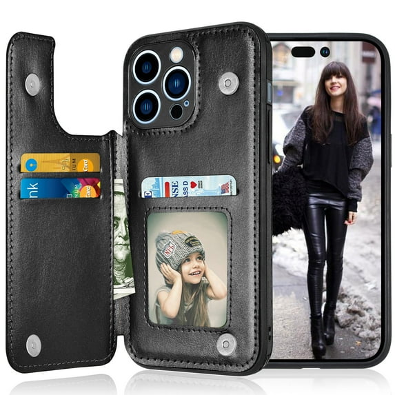 Tiflook Wallet Case For iPhone 14 (6.1 inch) 2022 Minimalist PU Leather Card Holder Flip Cover Black