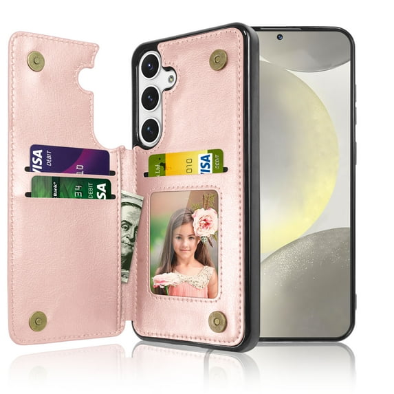 Tiflook Wallet Case for Galaxy S24 | 2024 | 5G | Minimalist Luxury PU Leather ID Cash Credit Card Holder Slots Magnetic Closure Kickstand Folio Flip Slim Protective Cover - Rose Pink