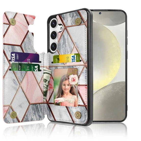 Tiflook Wallet Case for Galaxy S24 Plus | 2024 | 5G | Minimalist Luxury PU Leather ID Cash Credit Card Holder Slots Magnetic Closure Kickstand Folio Flip Slim Protective Cover - Marble