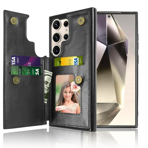 Tiflook Wallet Case for Galaxy S24 Ultra | 2024 | 5G | Minimalist Luxury PU Leather ID Cash Credit Card Holder Slots Magnetic Closure Kickstand Folio Flip Slim Protective Cover - Black