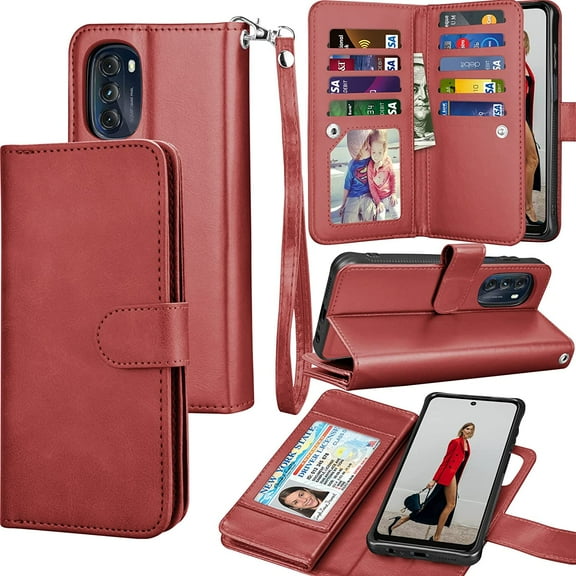 Tiflook Wallet Case for Motorola Moto G 5G 2022 / Moto G (2022) / XT2213, Luxury PU Leather Cash Credit Card Slots Holder Carrying Folio Flip Cover [Detachable Magnetic Hard Cases] Lanyard - Wine