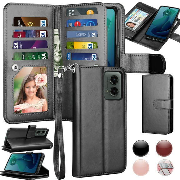 Tiflook Wallet Case for Motorola Moto G Play 5G 2024, PU Leather ID Cash Credit Card Slots Holder Carrying Pouch Folio Flip Cover [Detachable Magnetic Hard Cases] Lanyard - Black
