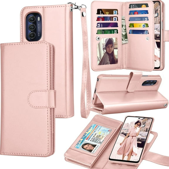 Tiflook Wallet Case for Motorola Moto G Stylus 5G (2022) | XT2215, Luxury PU Leather ID Cash Credit Card Slots Holder Carrying Pouch Folio Flip Cover [Detachable Magnetic Hard Cases] Lanyard - Pink