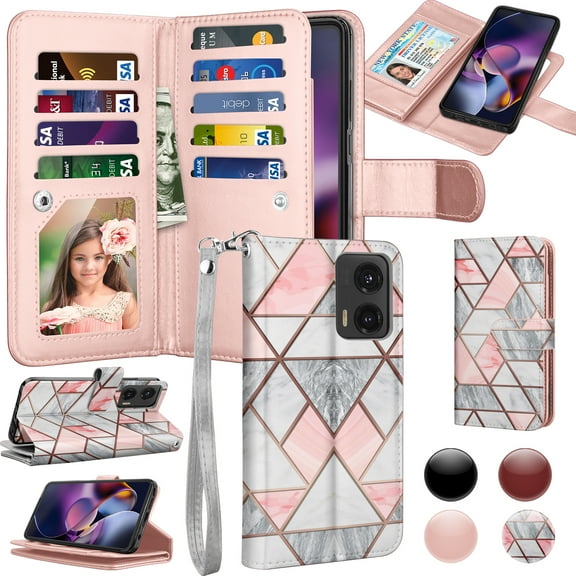 Tiflook Wallet Case for Motorola Moto G Stylus 5G (2024 Only), PU Leather ID Cash Credit Card Slots Holder Carrying Pouch Folio Flip Cover [Detachable Magnetic Hard Cases] Lanyard - Marble