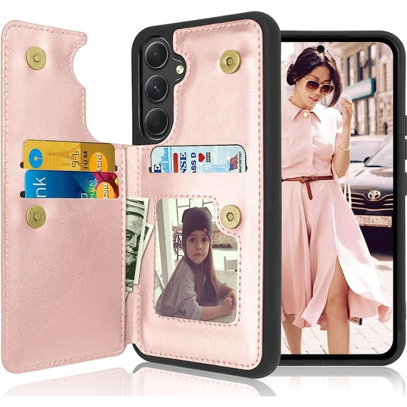 Tiflook Wallet Case for Samsung Galaxy A 54 5G ,Minimalist Luxury PU Leather ID Cash Credit Card Holder Slots Magnetic Closure Kickstand Folio Flip Slim Protective Cover - Pink