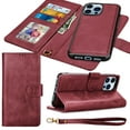 thumbnail image 1 of Tiflook Wallet Case For iPhone 13 (6.1 inch) 2021, Premium Vegan Leather [RFID Blocking] [Detachable Magnetic Removable] Cash ID Credit Card Holder Slots Carrying Pouch Flip Cover Strap [Wine Red], 1 of 7