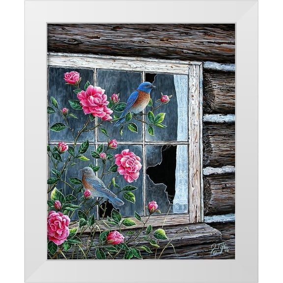 Tift, Jeff 12x14 White Modern Wood Framed Museum Art Print Titled - Roses And Bluebirds