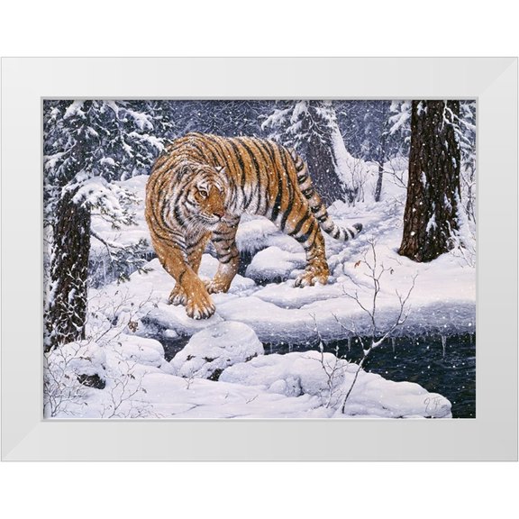 Tift, Jeff 14x11 White Modern Wood Framed Museum Art Print Titled - Silent Hunter- Siberian Tiger