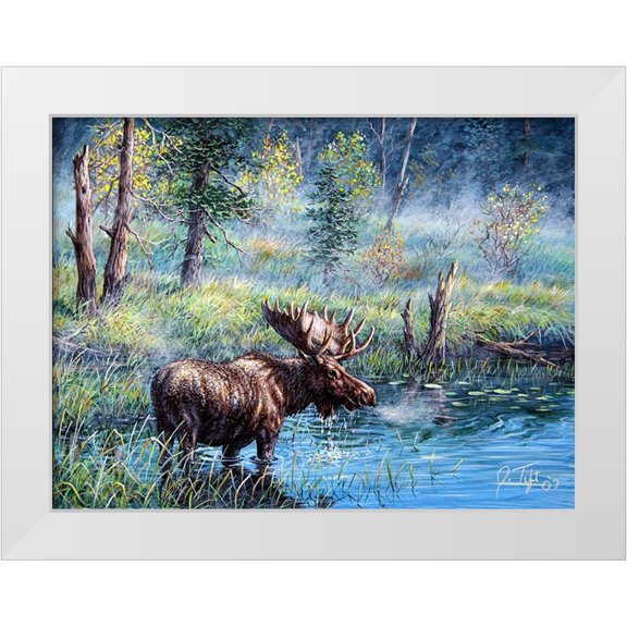 Tift, Jeff 14x12 White Modern Wood Framed Museum Art Print Titled - Moose Painting 1