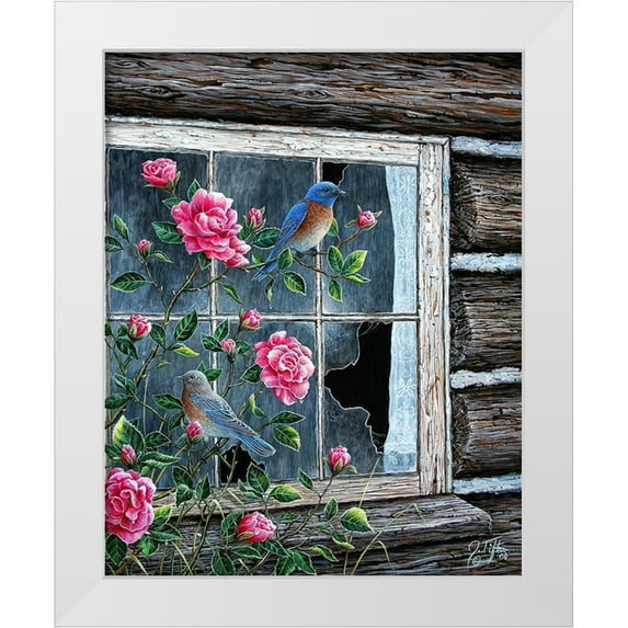 Tift, Jeff 15x18 White Modern Wood Framed Museum Art Print Titled - Roses And Bluebirds