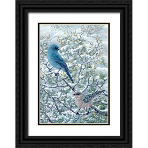 Tift, Jeff 18x24 Black Ornate Wood Framed with Double Matting Museum Art Print Titled - Winter Sage-Mt Bluebirds