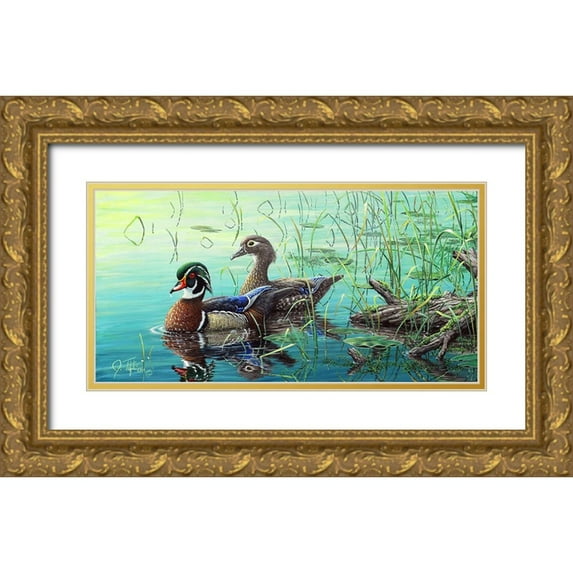 Tift, Jeff 32x18 Gold Ornate Wood Framed with Double Matting Museum Art Print Titled - Wood Ducks