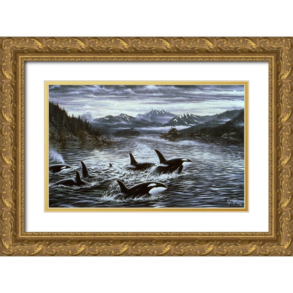 Tift, Jeff 32x22 Gold Ornate Wood Framed with Double Matting Museum Art Print Titled - Whales