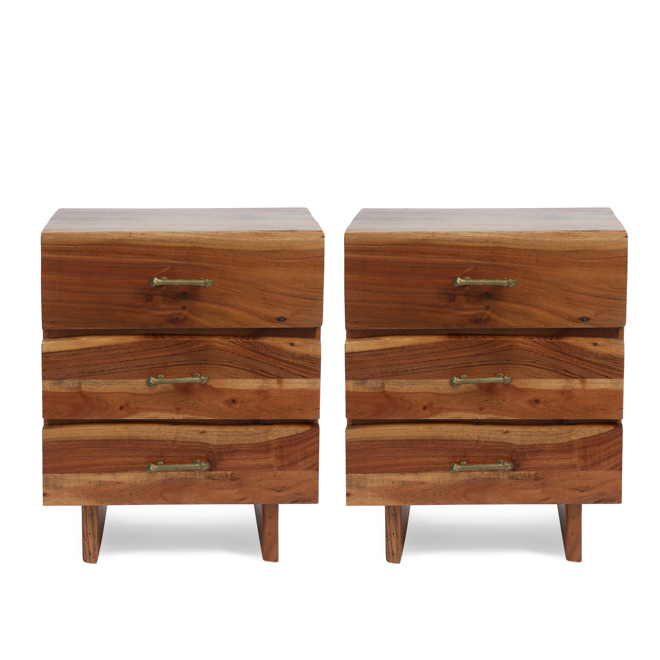 Tift Terrell Handcrafted Boho Acacia Wood 3 Drawer Nightstand (Set of 2), Dark Natural - image 1 of 7
