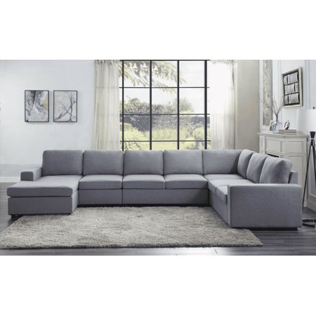 Tifton 147" Light Gray Linen 7-Seat Reversible Modular Sectional Sofa with Chaise | Space-Saving & Easy Assembly | Walmart US