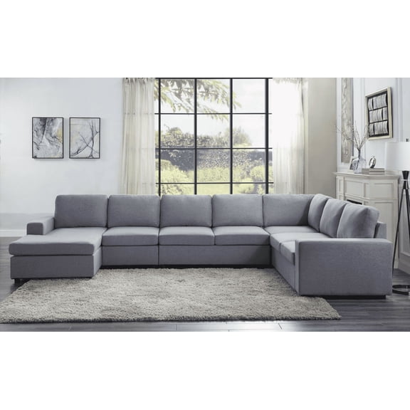 Tifton 147" Light Gray Linen 7-Seat Reversible Modular Sectional Sofa with Chaise | Space-Saving & Easy Assembly | Walmart US