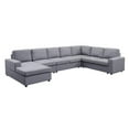 thumbnail image 1 of Tifton Light Gray Linen 7 Seat Reversible Modular Sectional Sofa Chaise, 1 of 5