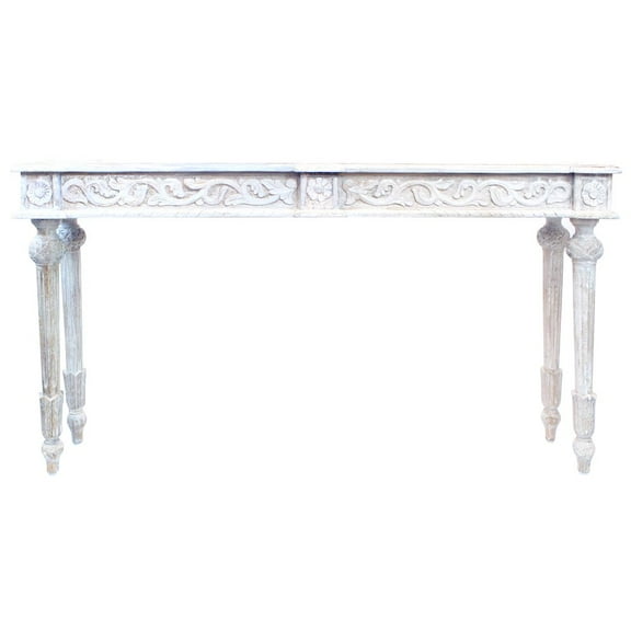 Tigard Console Table in Traditional White Finish on Hand-Carved Solid Wood