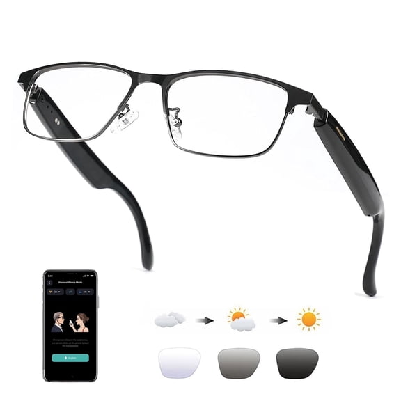 Tigebraver AI Smart Glasses With 164‑Language Real‑Time Translation, DeepSeek R1 & Gemini‑2.5 AI Chat, Bluetooth 5.3 Audio, Hands‑Free Calling, UV400 Photochromic Lenses, IP67 Waterproof