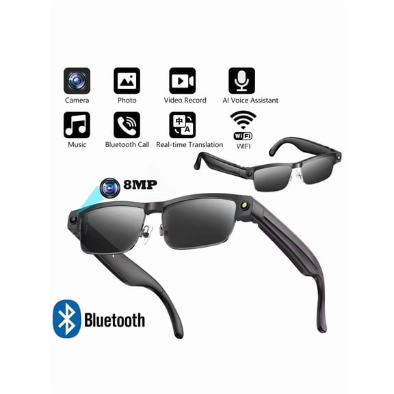 Tigebraver AI Smart Glasses With 8MP HD Camera & 1200P Stabilized Video, Dual Mic Noise Reduction, Real-Time Translation, GPT Voice Assistant, WiFi Transmission & 270mAh Battery