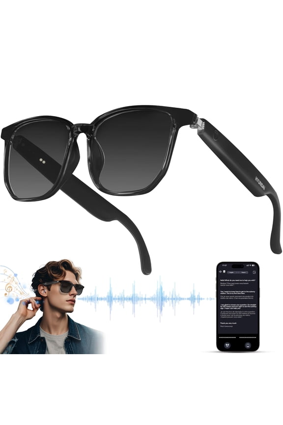 AI Smart Glasses With Bluetooth 5.3 Audio, 110+ Language Real-Time Translation, Smart Photography & AI Assistant, Polarized & Anti-Blue Light Lenses, Dual Magnetic Charging
