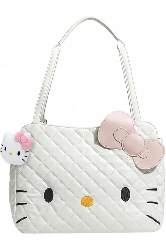 Cute Kitty Cartoon Crossbody Backpack With Plush Charm, Leather Shoulder Bag With Adjustable Strap For Women, Gift For Her