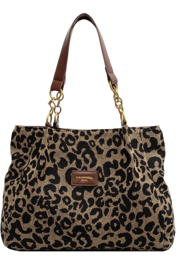 Leopard Cheetah Print Canvas Tote Shoulder Bag, Animal Print Chain Handbag With Zipper, Y2K Trendy Everyday Purse For Women