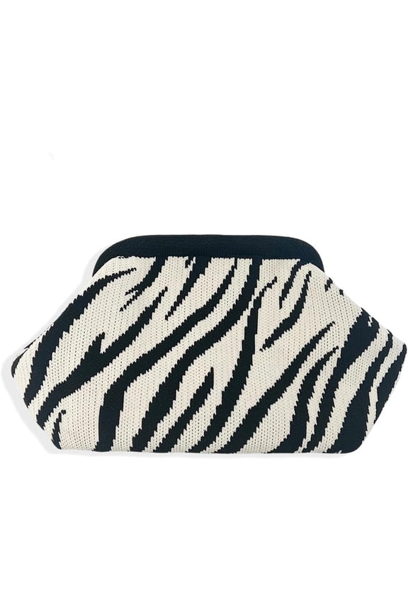 Womens Crochet Clutch Purse, Zebra Print & Striped Crossbody Dumpling Bag, Ruched Cloud Shaped Evening Handbag For Party, Night Out & Wedding