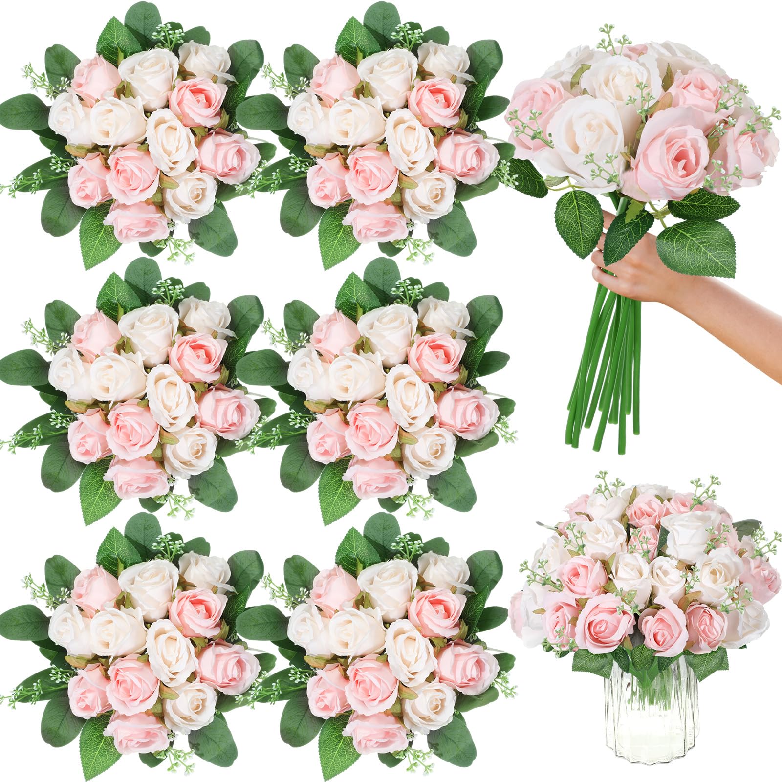 Tigeen 108 Pcs Artificial Silk Rose Bouquet Flowers Fake Roses with ...