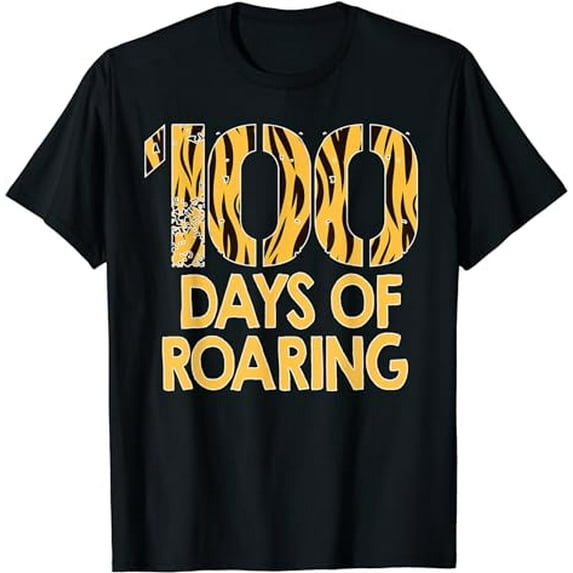 Tiger 100 Days Roaring Funny 100th Day Of School T-Shirt