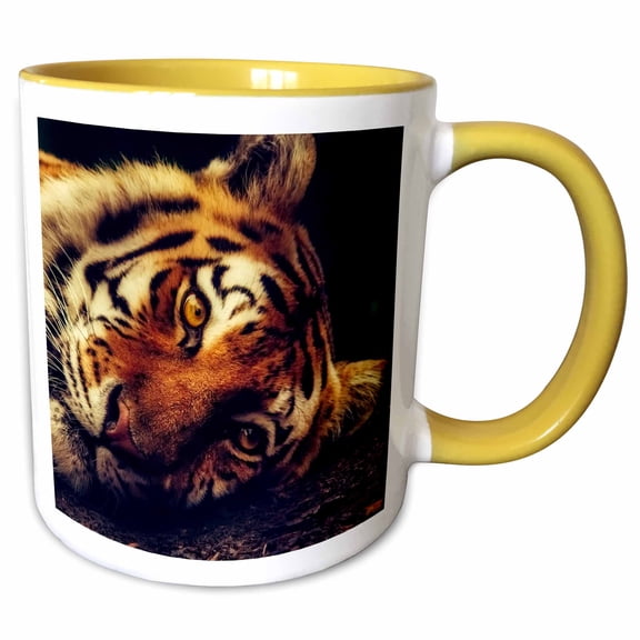 3drose, Tiger, 11oz Two-tone Yellow Mug