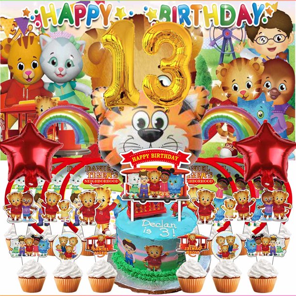 Tiger 13th Tableware Balloons Cake Toppers Backdrop Banner Supplies Party Decor Plates Decorations