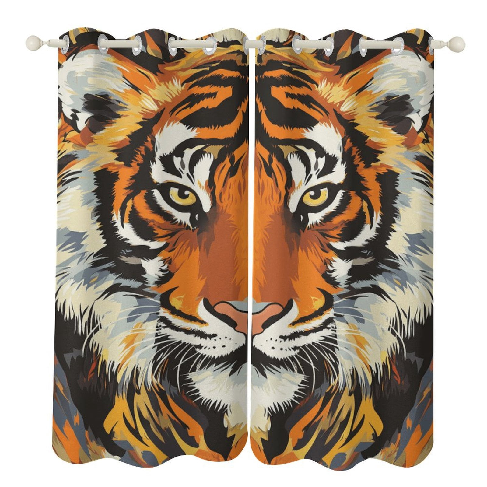 Tiger (15) Curtains Watercolor Theme Window Curtains Grommet Blackout