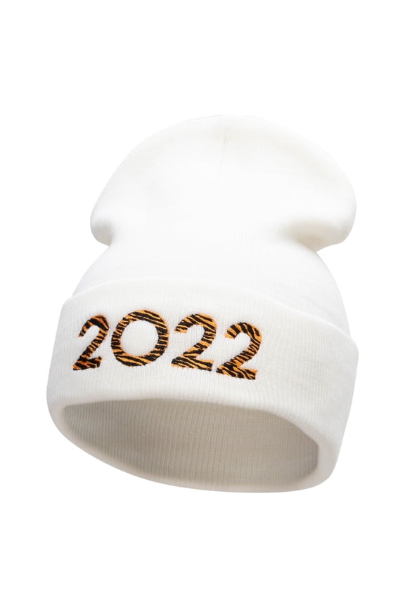 Tiger 2022 Embroidered 12 Inch Long Knitted Beanie - White OSFM