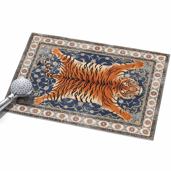 Tiger 2x3ft Non Slip Area Rug Bohemian Modern Animal Print Blue Red Floral Texture Washable Soft Area Rugs for Living Room, Indoor Circle Carpet for Bedroom Dining Room Kitchen