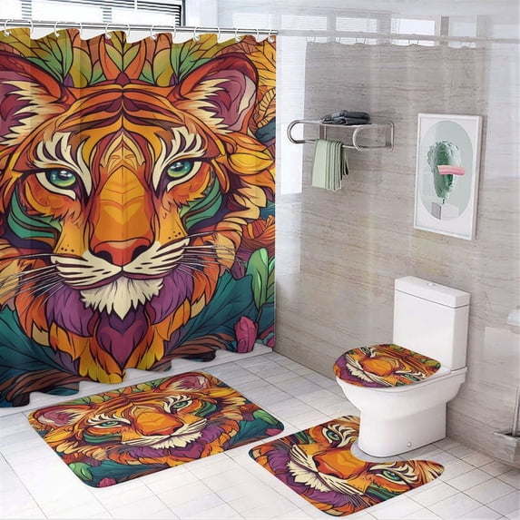 Tiger (33) 4pcs Shower Curtain Decoration ,modern Home Decoration, Waterproof Shower Curtain 4pcs
