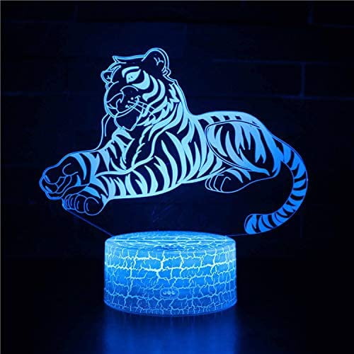 Tiger 3D Night Light 16 Color Change Lamp Acrylic Flat ABS Base USB Charger Home Decoration Toy Brithday Xmas Kid Children Gift