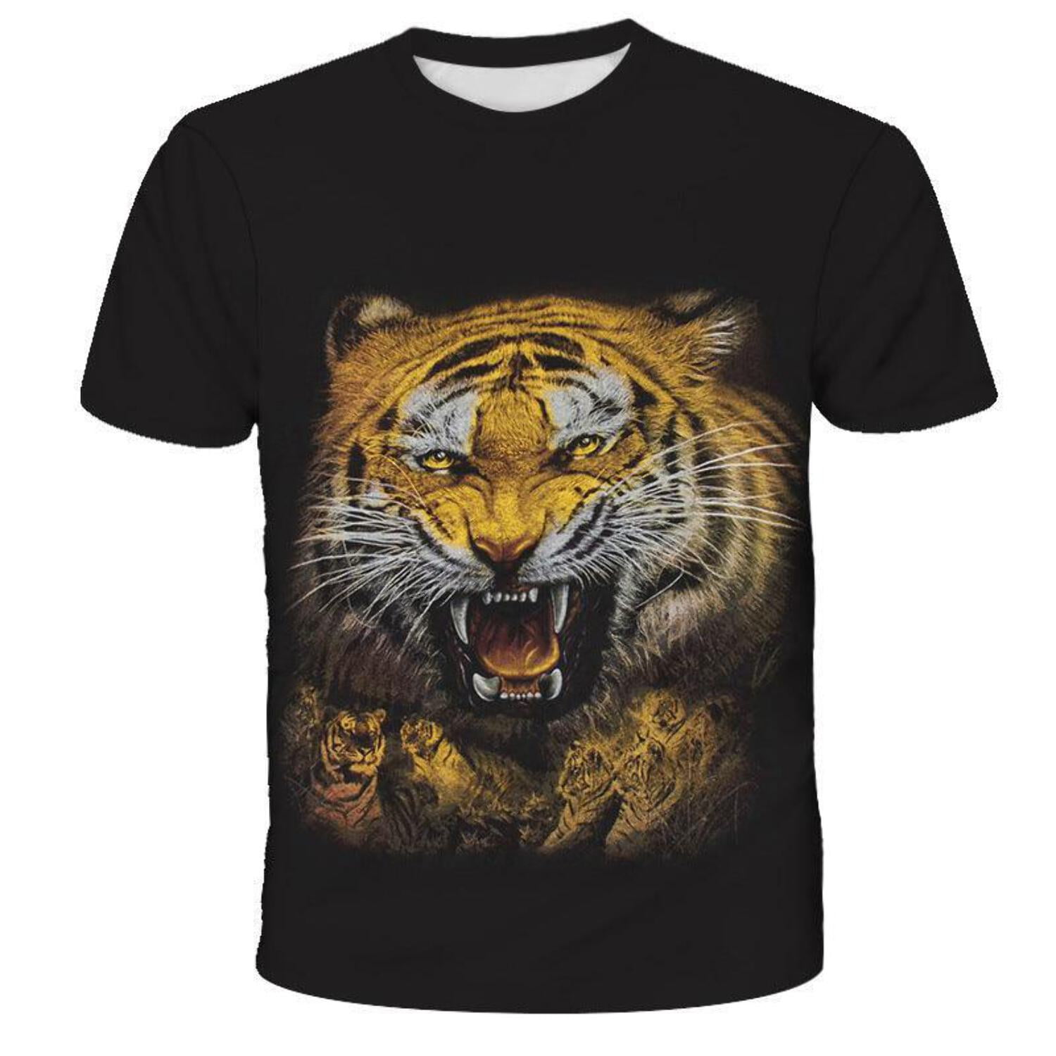 希少になる Tiger 3D Printed Casual Round Neck Short Sleeved Top トップス