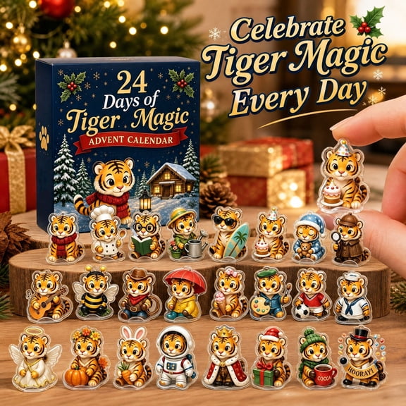 Tiger Advent Calendar, Wildlife 2D Acrylic Ornament Set, 24-Piece Christmas Countdown for Animal Lovers