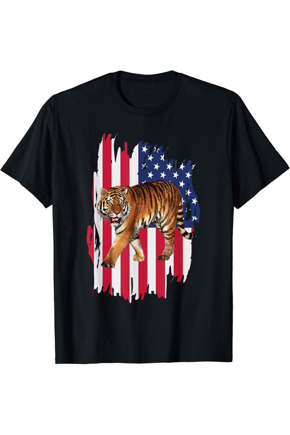 Tiger American Flag 4th Of July Patriotic Tiger Boys Men T-Shirt