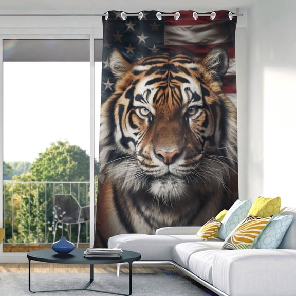 Tiger American Flag Blackout Curtain Panels Drapes Privacy Assured with Light Filtering Curtains for Living room Bedroom Bathroom Window