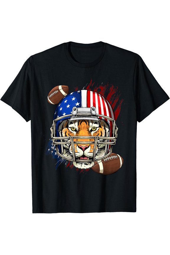 Tiger American Football Tiger Lovers USA Flag T-Shirt