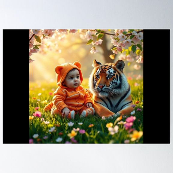 Tiger And Baby - Nature'S Whimsy Poster Wall Art, Modern Wall Decor For Living Room Bedroom, 12x18 UNFRAMED