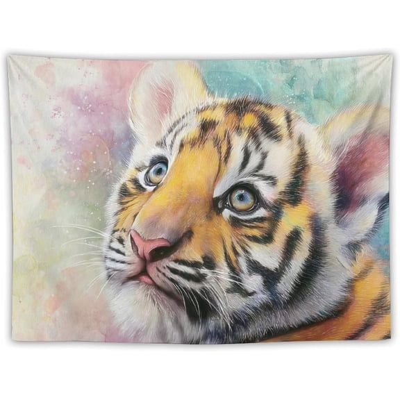 Tiger Animal Baby Tiger Watercolor Tapestry Flag Backdrop Wall Hanging Large Wall Art Decor for Dorm Office Bedroom Living Room 30"40"