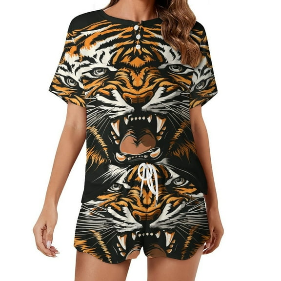 Tiger Animal Graffiti 2 Pack Women’s Pajama Set Print Sleepwear And Shorts Y2k Loungewear Sets S-5XL