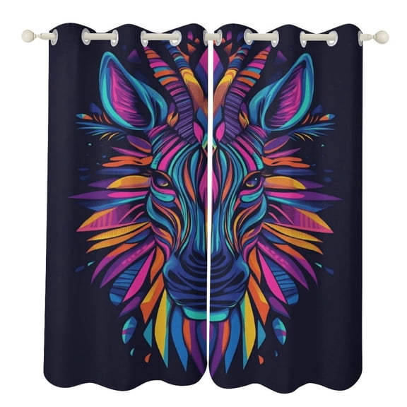 Tiger Animal Graffiti 2 Panel Curtain Set, Watercolor Painting Window Treatment Living Room Bedroom Decor