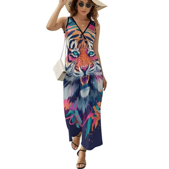 Tiger Animal Graffiti Art Sleeveless Dress Women's Summer Suit Dresses for Women 2025 Luxury Party Dress