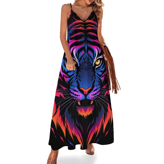 Tiger Animal Graffiti Fine Art Sleeveless Dress Summer Dress Woman 2025